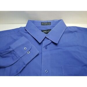 Omega Italy Dress Shirt 3XL Mens Long Sleeve Blue Cotton Blend Pocket‎ 19 - 19½